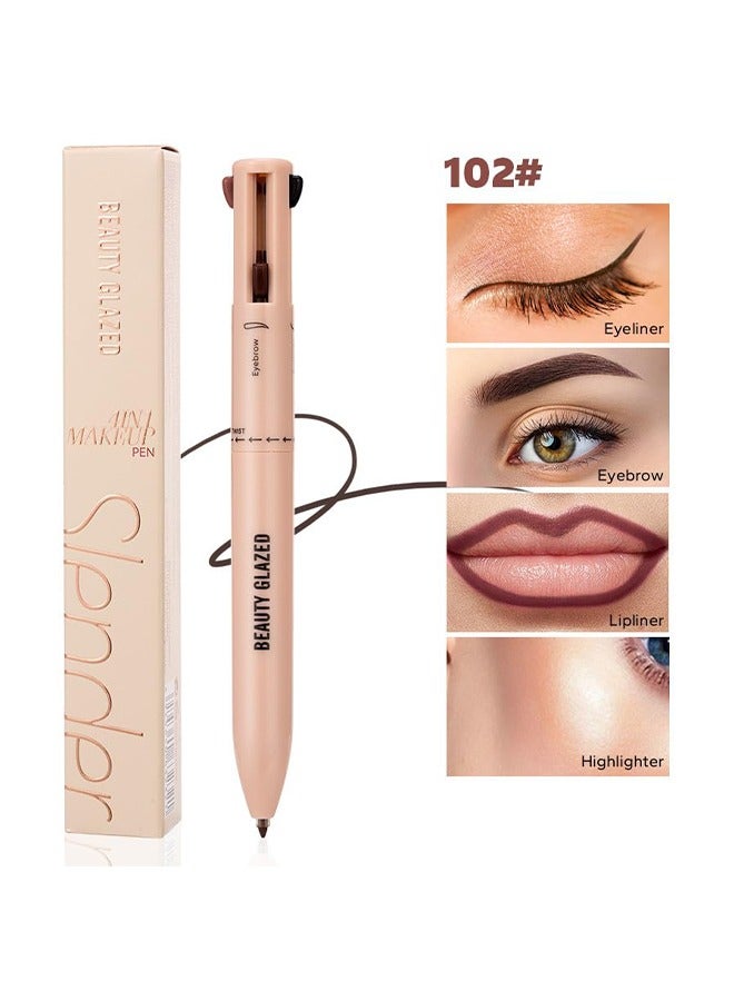 بيوتي جلازد قلم مكياج 4 في 1 ، قلم حواجب ، كحل ، محدد شفاه & هايلايتر - مجموعة مستحضرات تجميل محمولة ، مناسبة للسفر #102  - Image 2