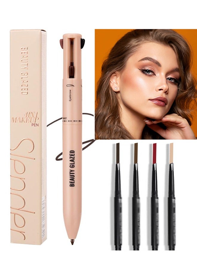بيوتي جلازد قلم مكياج 4 في 1 ، قلم حواجب ، كحل ، محدد شفاه & هايلايتر - مجموعة مستحضرات تجميل محمولة ، مناسبة للسفر #102  - Image 1