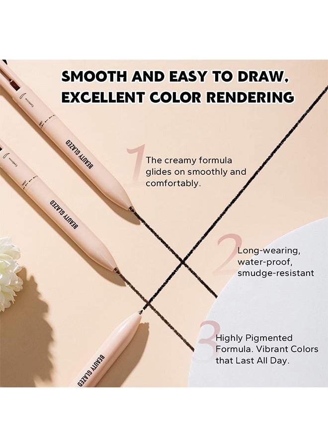 بيوتي جلازد قلم مكياج 4 في 1 ، قلم حواجب ، كحل ، محدد شفاه & هايلايتر - مجموعة مستحضرات تجميل محمولة ، مناسبة للسفر #102  - Image 4