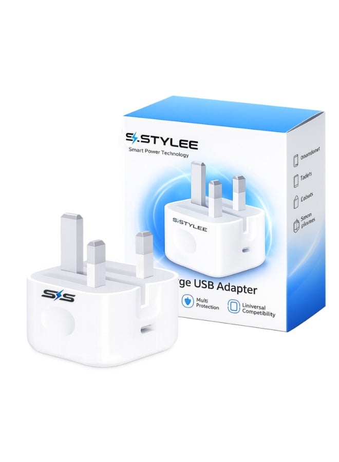S.STYLEE 40W Fast Charging USB Wall Charger Adapter with Smart Power Distribution, Intelligent Device Detection, Stable Charging Performance, UK 3 Pin Plug Fast Charger for iPhone, Samsung, Android Phones, Tablets & USB Devices – White - Image 1
