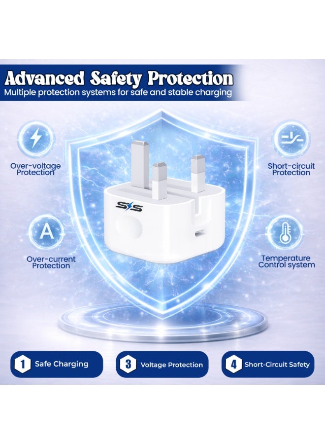 S.STYLEE 40W Fast Charging USB Wall Charger Adapter with Smart Power Distribution, Intelligent Device Detection, Stable Charging Performance, UK 3 Pin Plug Fast Charger for iPhone, Samsung, Android Phones, Tablets & USB Devices – White - Image 3