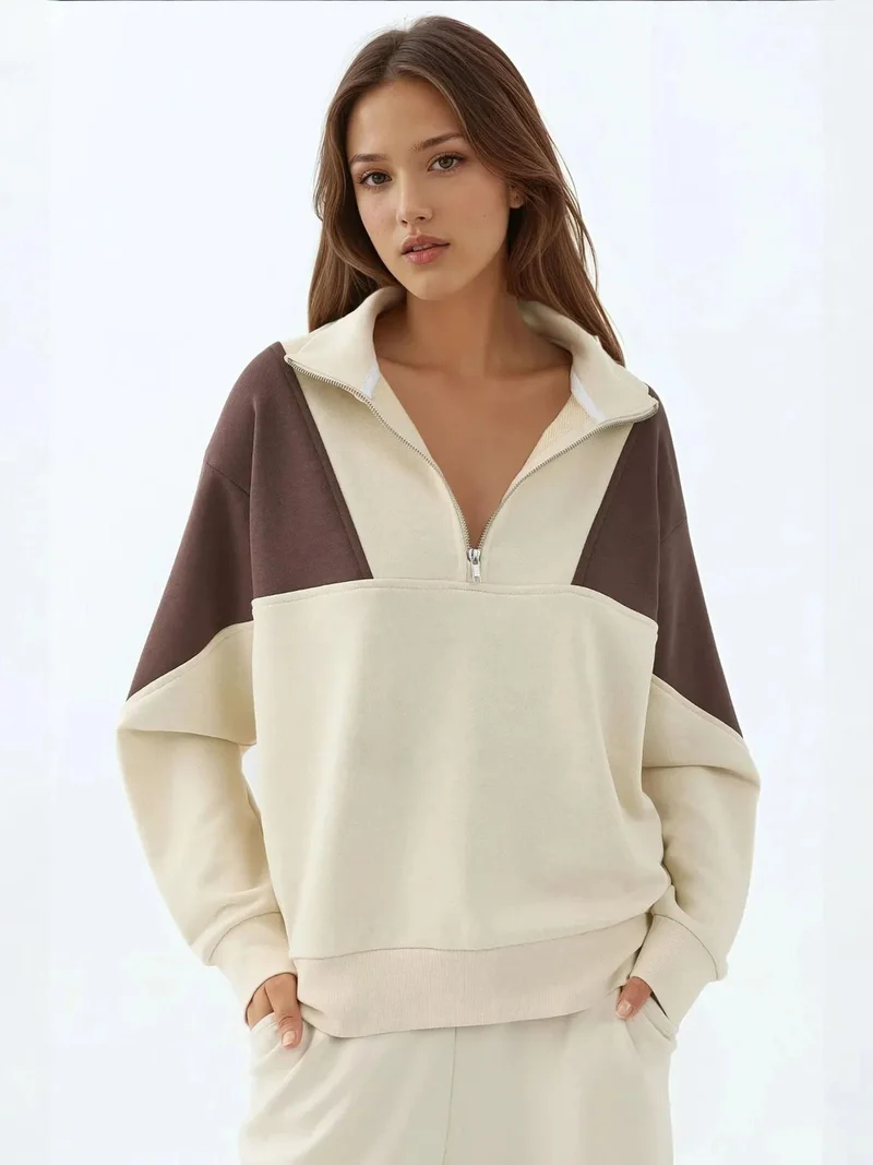 Raised Zipper Collar Comfortable  Sweatshirt