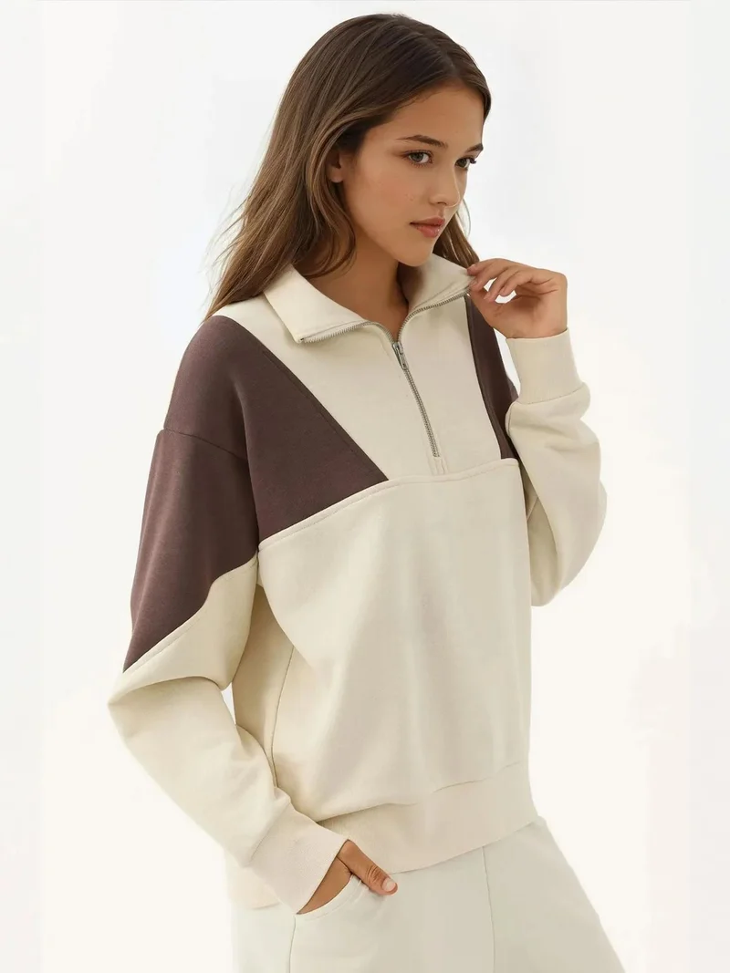 HICCUP Raised Zipper Collar Comfortable  Sweatshirt