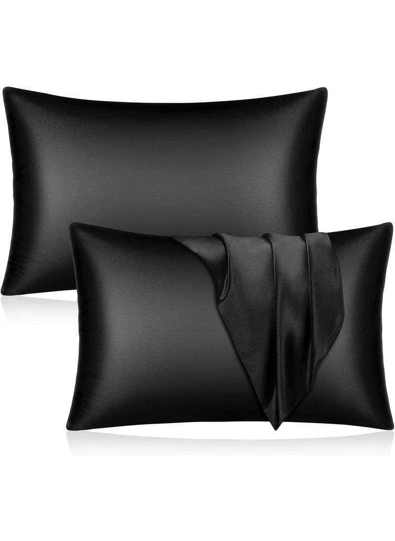 VITION Satin Silk Pillow Case Cover for Hair and Skin, Soft Breathable Smooth Both Sided Silk Pillow Cover Pair (Queen - 50 x 75cm - 2pcs - Black)  - Image 1