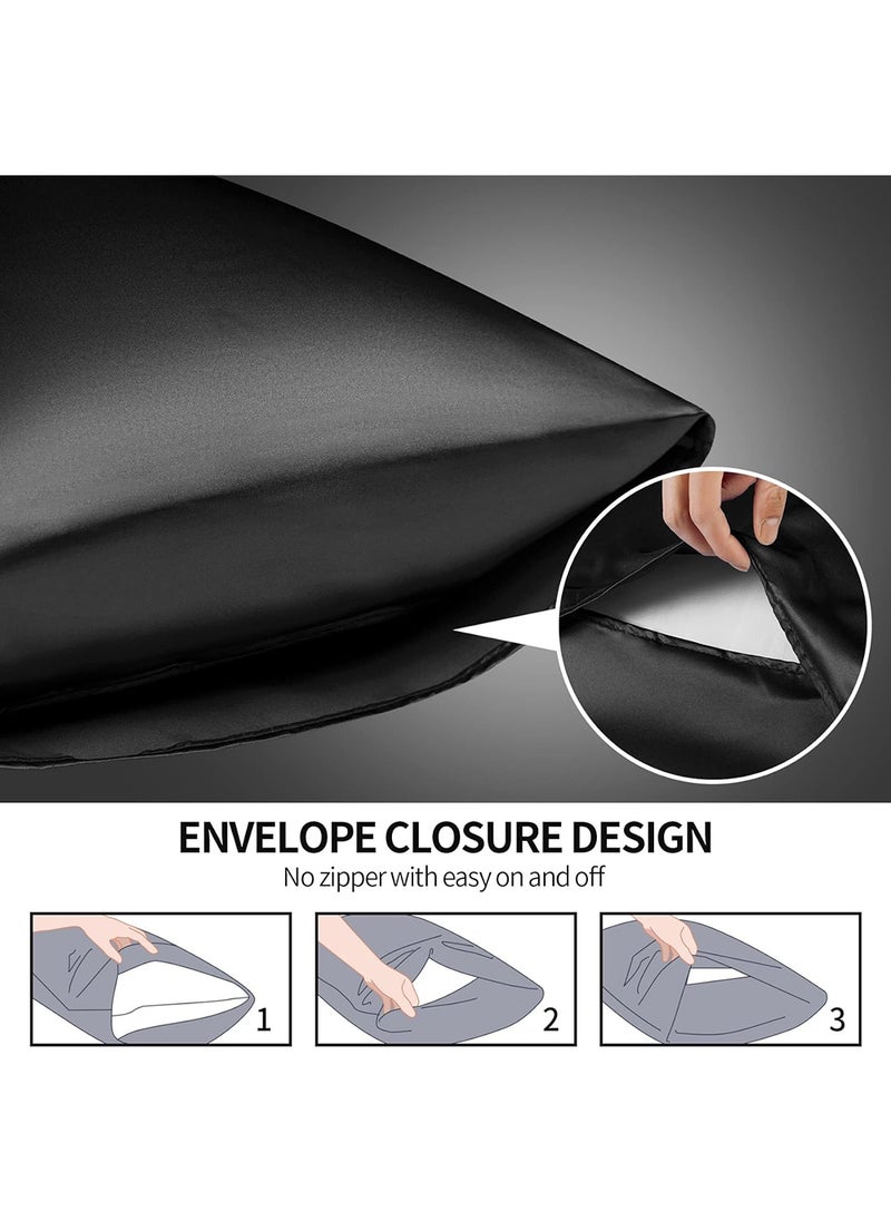 VITION Satin Silk Pillow Case Cover for Hair and Skin, Soft Breathable Smooth Both Sided Silk Pillow Cover Pair (Queen - 50 x 75cm - 2pcs - Black)  - Image 2