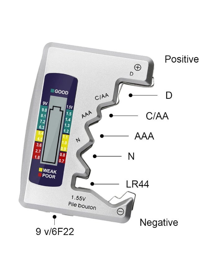 Battery Tester Universal Battery Checker with LCD Display Digital Multi Purpose Small Battery Checker for All Battery C AA AAA D N 9V 6F22 1.5V Button Cell Batteries - Image 3