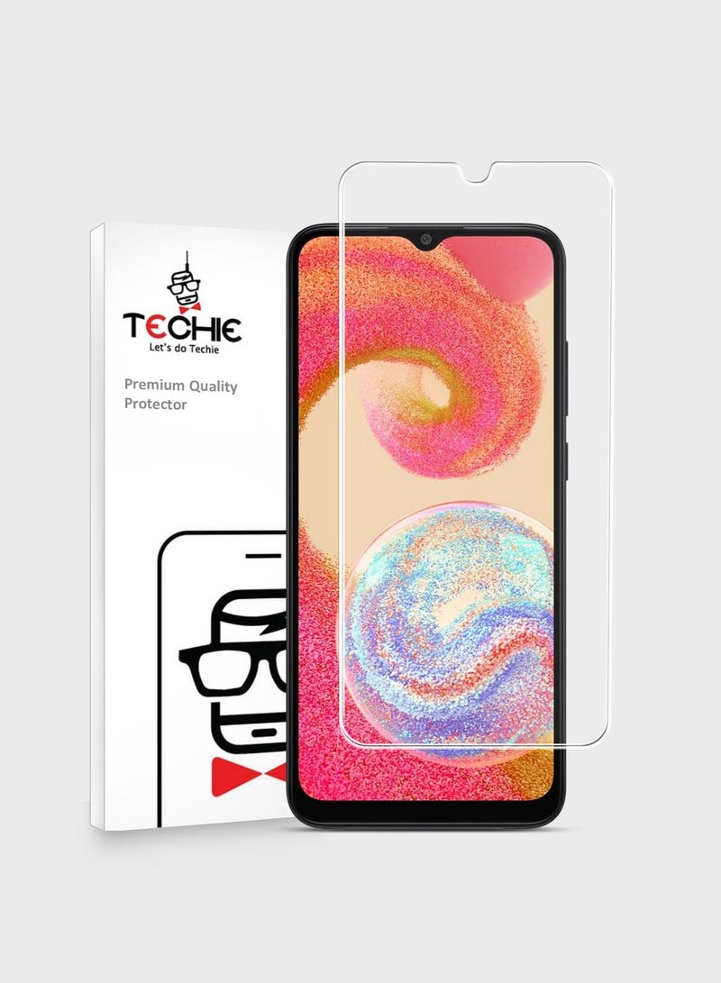 Techie حماية شاشة زجاجية مقواة بتقنية HD لجهاز سامسونغ جالاكسي A04e مضادة للانعكاس مضادة للفقاعات صلابة 9H سمك 0.2 مم أطراف مدورة تركيب سهل - Image 1