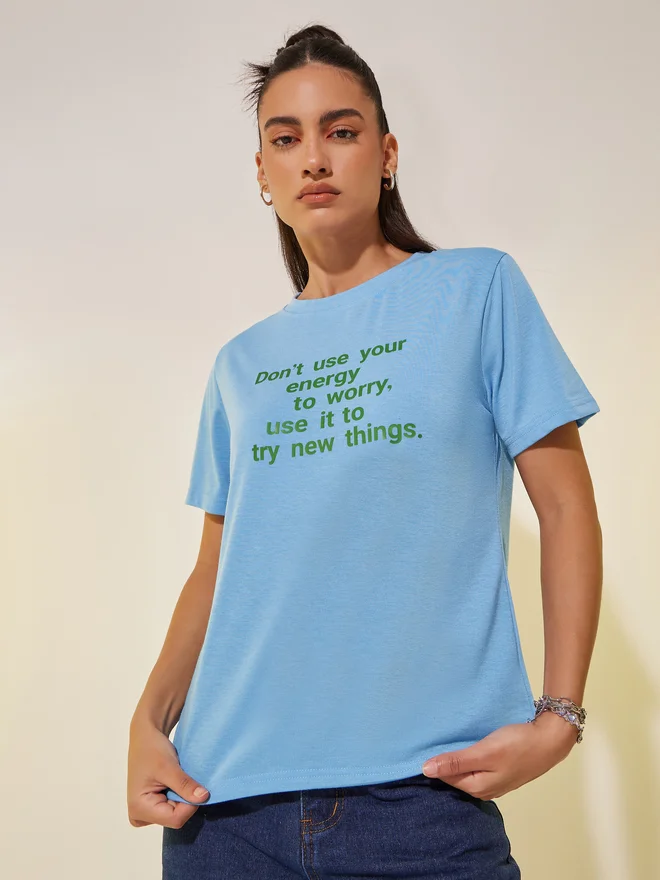 Take Two Take Two Slogan Print Round Neck T-Shirt