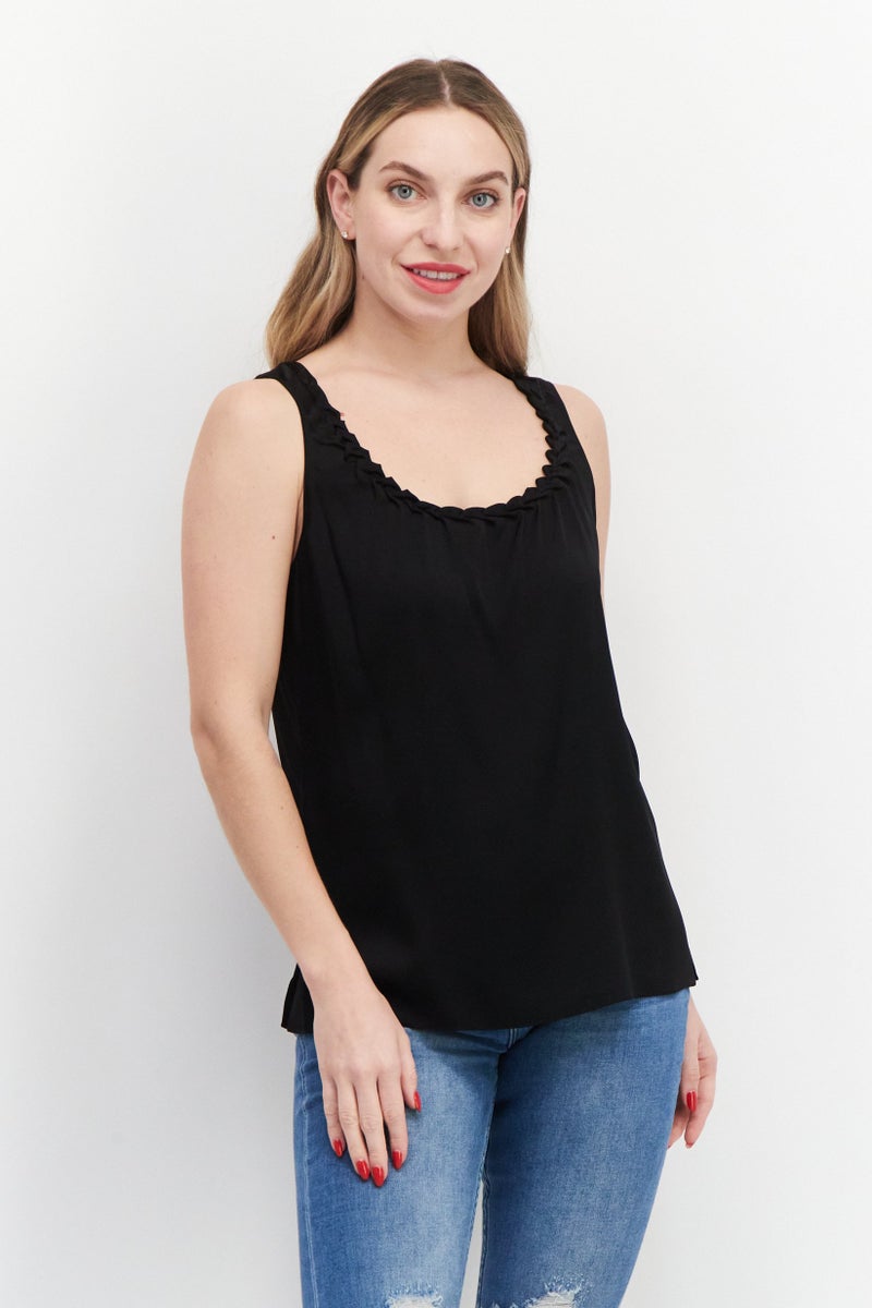 Kobi Halperin Women Ruffle Neck Sleeveless Solid Tank Top, Black  - Image 1