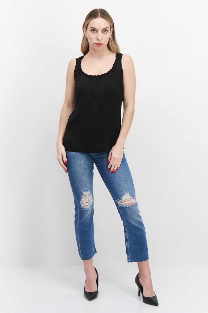 Kobi Halperin Women Ruffle Neck Sleeveless Solid Tank Top, Black  - Image 3