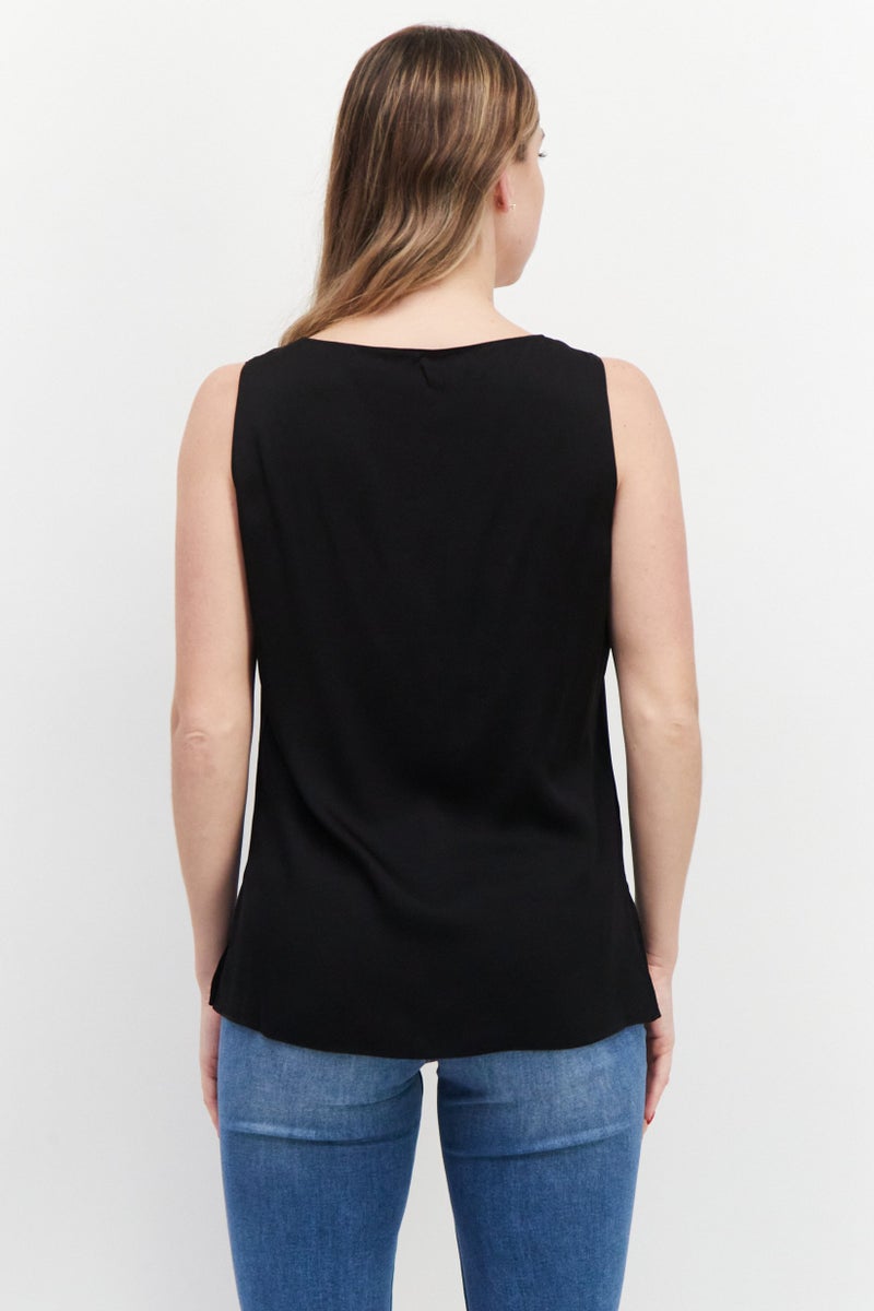 Kobi Halperin Women Ruffle Neck Sleeveless Solid Tank Top, Black  - Image 2
