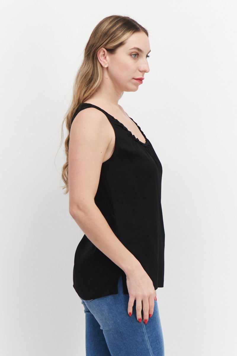 Kobi Halperin Women Ruffle Neck Sleeveless Solid Tank Top, Black  - Image 4