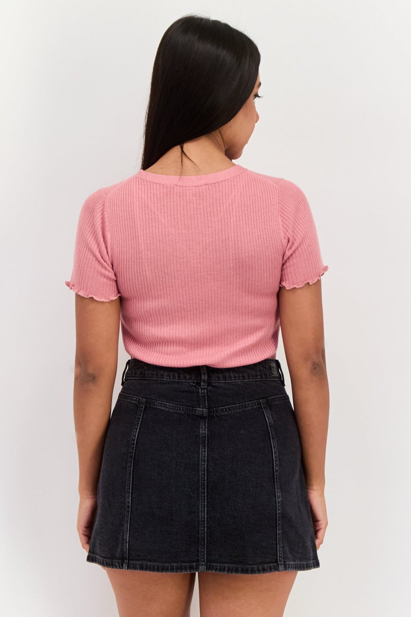 Splendid Women Crew Neck Short Sleeves Ribbed Top, Dusky Pink - Image 3