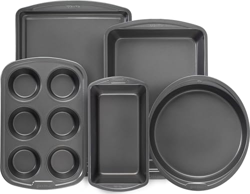 GoodCook Everyday Nonstick Steel 5Piece Bakeware Set Gray Includes Cookie Sheet Cake Pan Loaf Pan Muffin Pan and Roast Pan Durable and ScratchResistant Baking Set - Image 1
