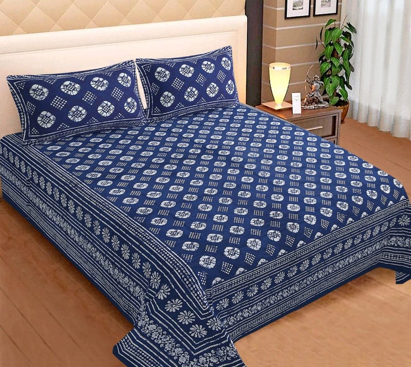 Blizz Mont by Jaipur Fabrics | 100% Cotton Indigo Print Double Bedsheet with 2 Pillow Cover Set | 100% Fast Colour | Size- 90 x 108 Inch- (Design 8)-C - Image 1