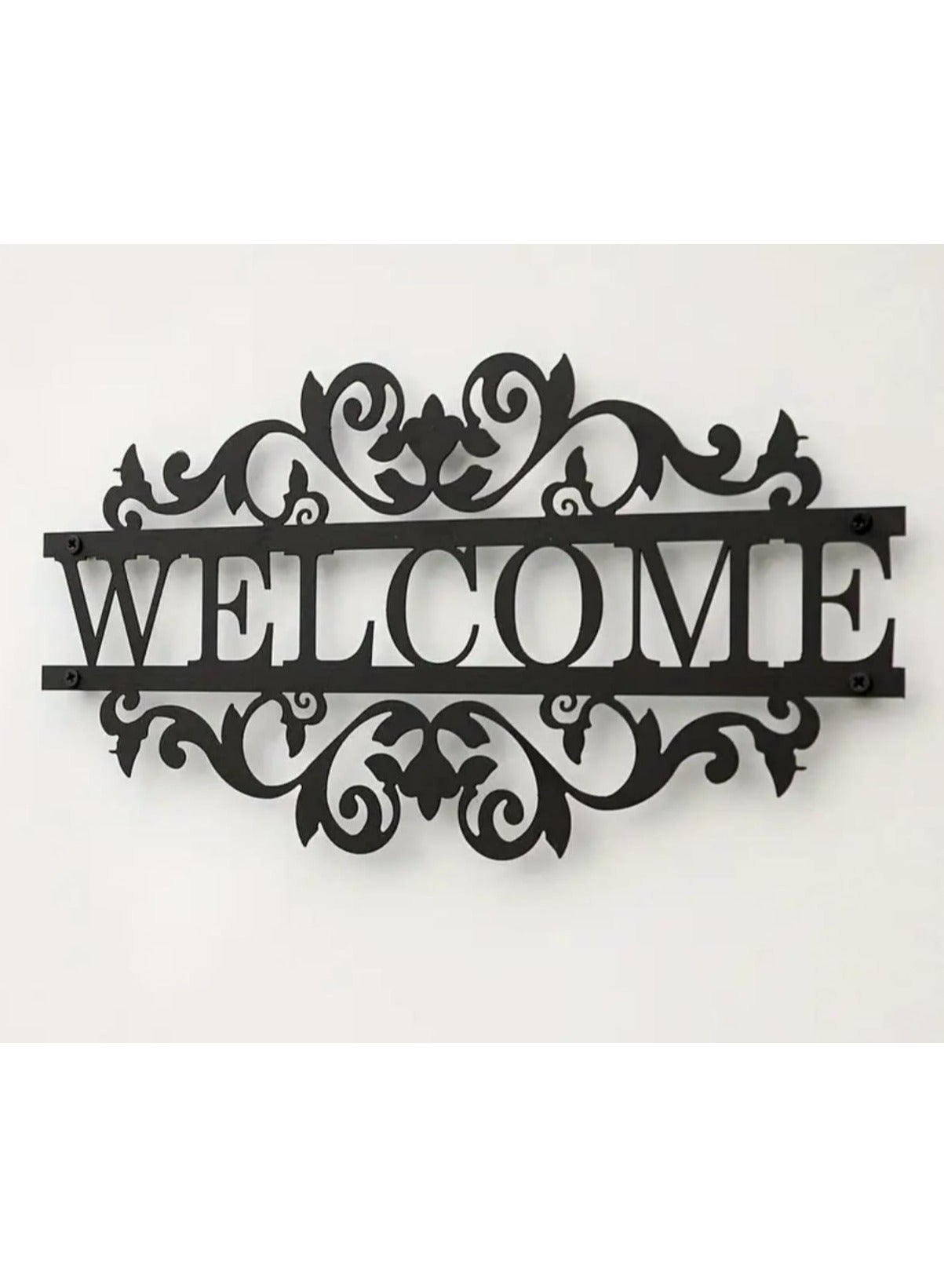 لوحة جدارية خشبية Welcome - بتصميم حدود – أسود
