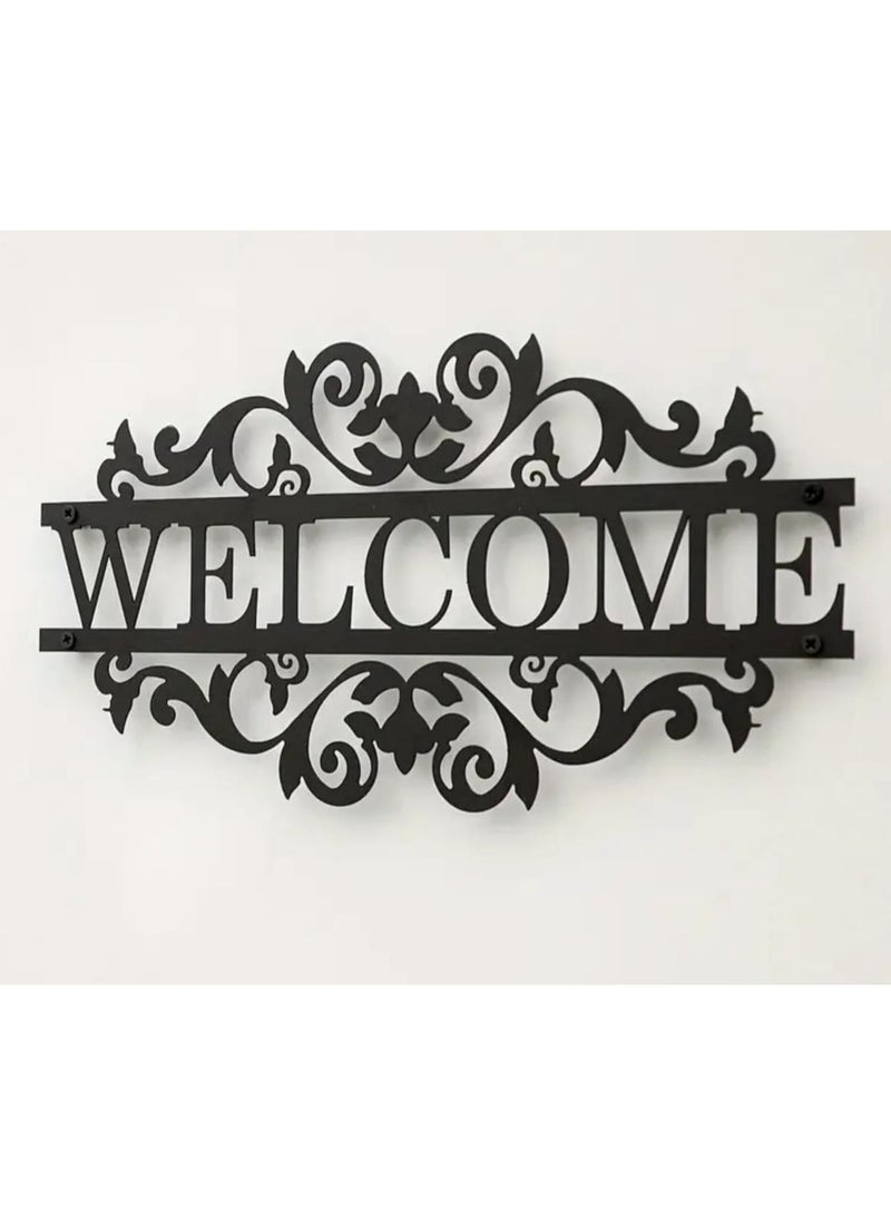MIRFA Wooden Wall Art With Self Adhesive Base - Black (Welcome - With Border Design)