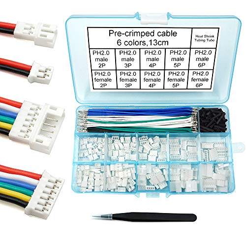 elechawk PH 2.0 Connector Pre-Crimped Cable Kit Compatible with JST-PH 2.0mm for Battery JJRC H36 Blade Inductrix Tiny Whoop Arduino mkr1010 MKR Zero (Female&Male Connector&Wire) - Image 1
