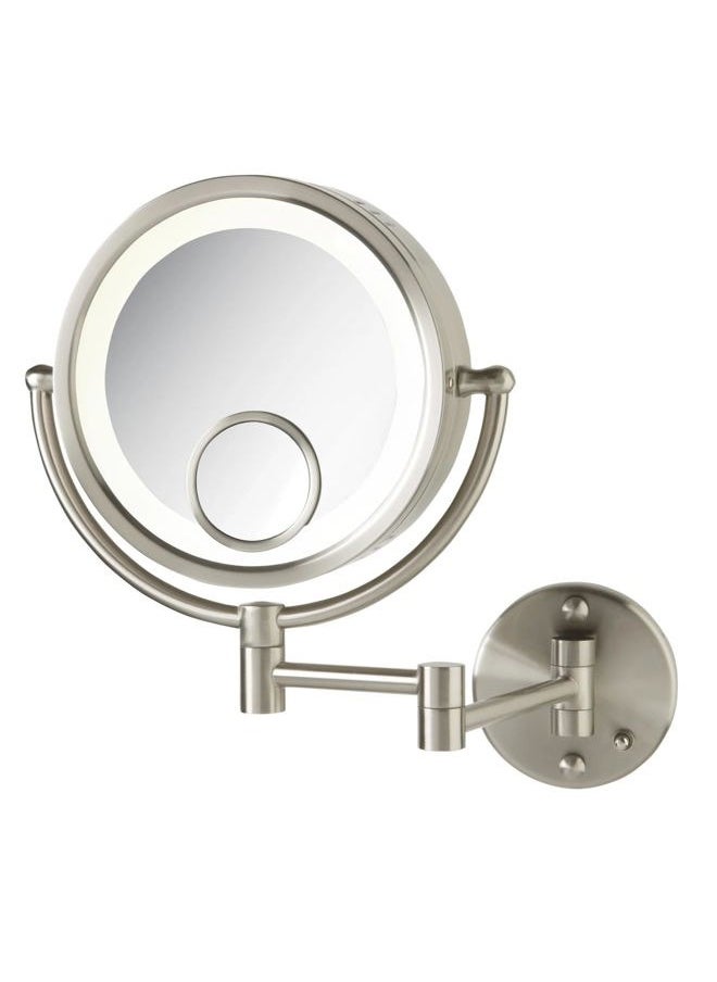 Jerdon Jerdon HL8515N Lighted Wall Mount Makeup Mirror with 7x and 15x Magnification, Nickel Finish, 8.5"  - Image 1