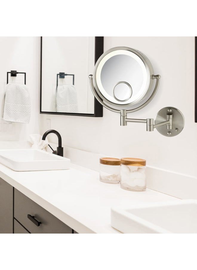 Jerdon Jerdon HL8515N Lighted Wall Mount Makeup Mirror with 7x and 15x Magnification, Nickel Finish, 8.5"  - Image 2