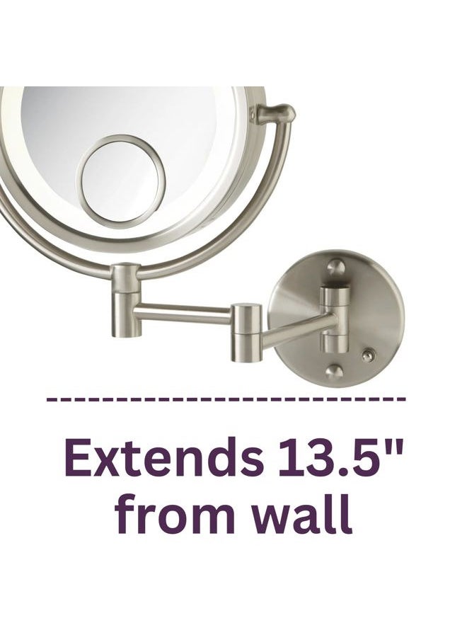 Jerdon Jerdon HL8515N Lighted Wall Mount Makeup Mirror with 7x and 15x Magnification, Nickel Finish, 8.5"  - Image 4
