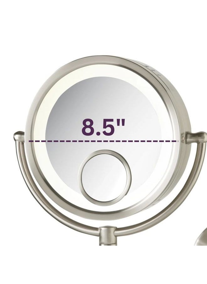 Jerdon Jerdon HL8515N Lighted Wall Mount Makeup Mirror with 7x and 15x Magnification, Nickel Finish, 8.5"  - Image 3
