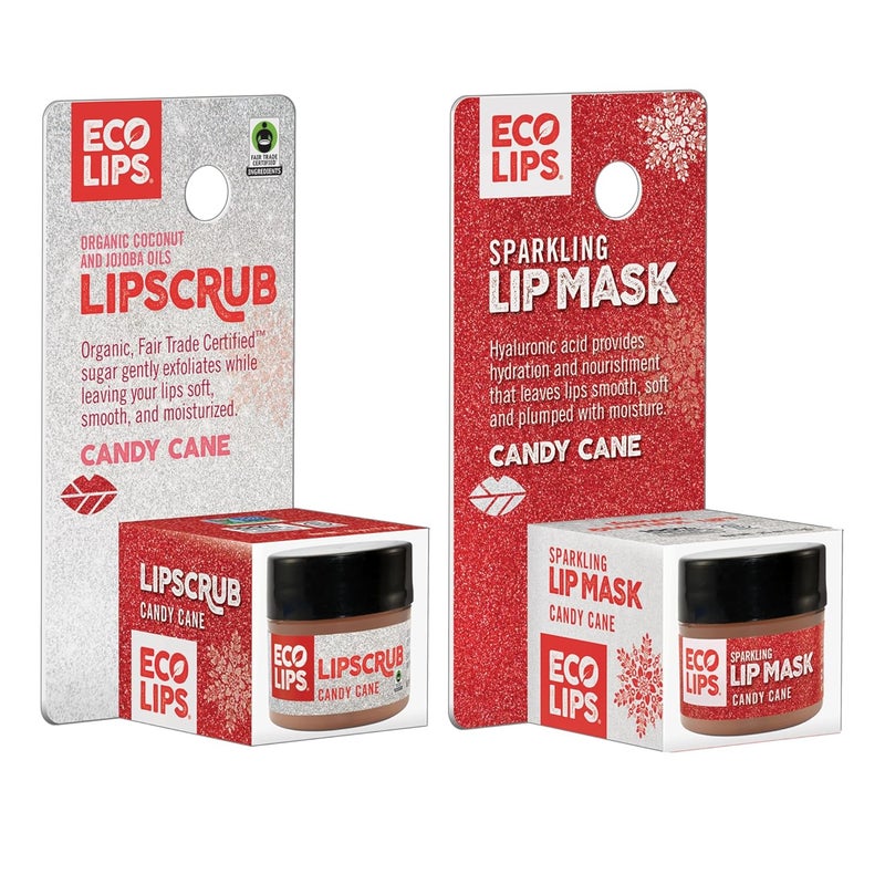 Eco Lips Sparkling Vanilla Mint Candy Cane Lip Mask and Sugar Lip Scrub for Holiday Gifting Stocking Stuffers 025 oz 2 ct