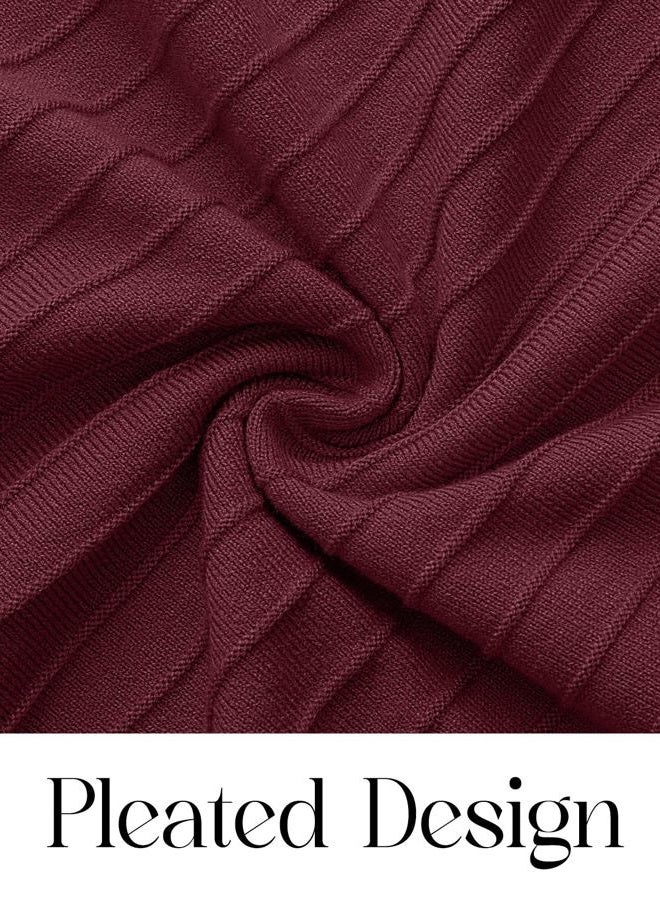 MEROKEETY Women's Sweater Dress 2025 Fall Winter Long Sleeve Square Neck Pleated Church Wedding Guest Knit Midi Dresses, Burgundy, S - Image 5
