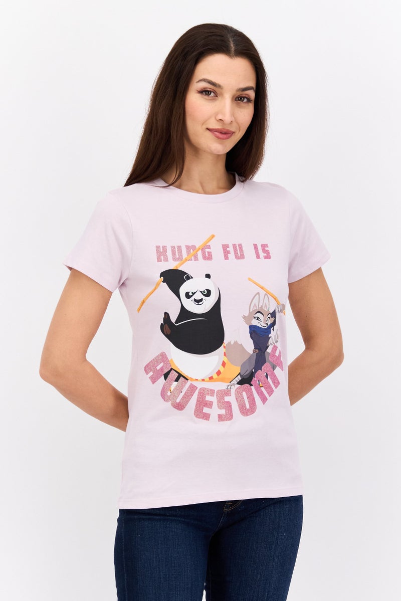 DreamWorks Women Round Neck Short Sleeve Kung Fu Panda T-Shirt, Lavender - Image 1