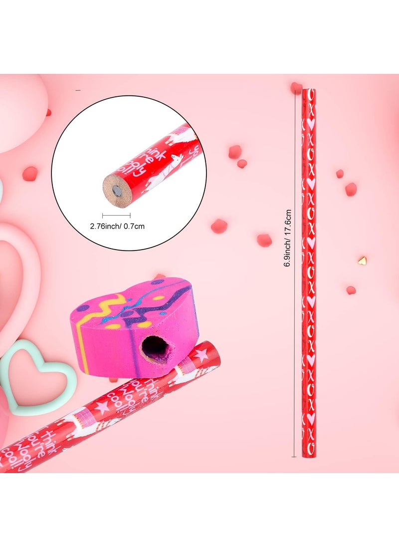 Konsait Konsait 1 Dozen 12 Valentine Pencils Assortment with Giant Eraser Topper Decorated with Love HeartsLips for Valentines Day School Party Favor Supplies Accessories Goodie Bag Filler Teacher Gift  - Image 2