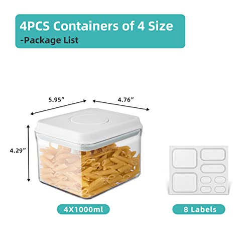 Ankou Airtight Container Set (1000ml 4 Pcs) Stackable One Press Openning Food Containers for Snacks Sugar Salt Herbs Spices Coffee Bean Formula Popcorn BPA-Free Tight Seal - Clear (1.0 QT * 4) - Image 2