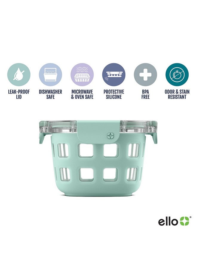 Ello DuraGlass Rounds Glass Food Storage Containers - Meal Prep Bowls with Silicone Sleeve and Airtight Lids, 2 Cup, Yucca - Image 2