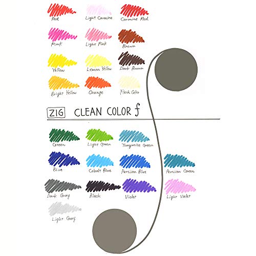 Kuretake ZIG CLEAN COLOR f, 0.5 mm & 1.2 mm, AP-Certified, Odourless, Xylene Free, Suitable for dark paper, Perfect for illustrating, sketching, designing and cartooning. Made in Japan (24 colors set) - Image 2