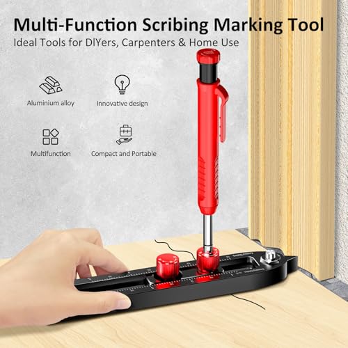 ARTYMASTER MultiFunction Scribing Tool DIY Woodworking Scriber Line Maker Portable Aluminum Alloy Woodworking Compass Scriber Tool Inch Circle Marking GaugeDeep Hole Carpenter Pencils 6 Refills - Image 3