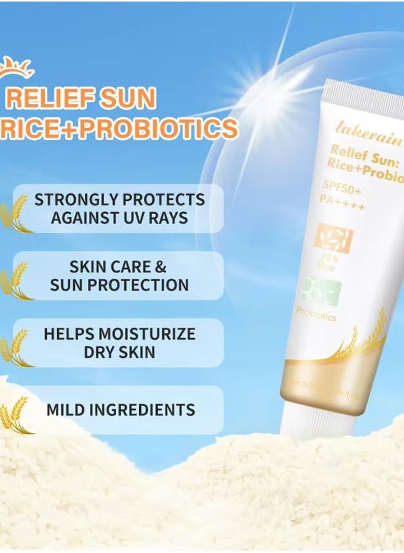 lakerain 50ml Relief Sun Rice Sunscreen SPF50+ Oil Free and Refreshing Probiotics Sunscreen UV Defense Sunscreen 30% Rice Sunscreen Relief Sun Organic Sunscreen  - Image 3