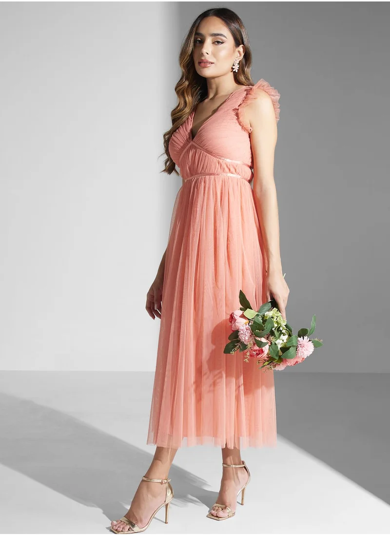 Anaya With Love Tulle Sleeve Tiered Dress