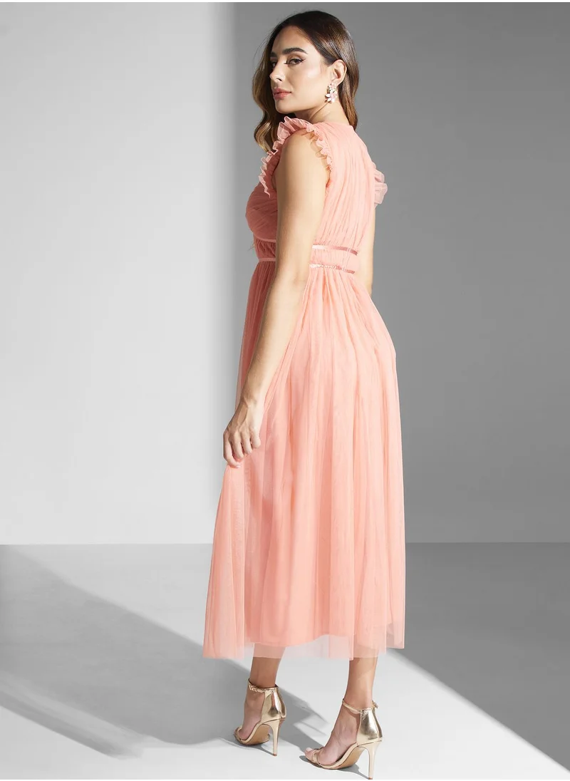 Anaya With Love Tulle Sleeve Tiered Dress