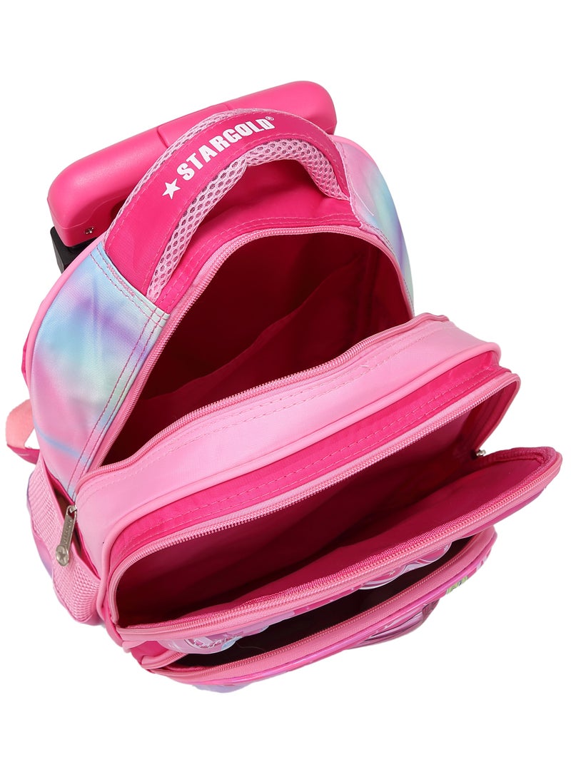 Stargold - Baby Backpack 3Pcs For Baby Girls 1 lunch 1 Pencil Box And 1 Bag With Adjustable Strap For School 2 Wheels 14 Inch - Image 1