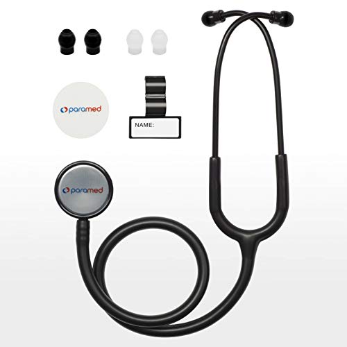 Paramed Stethoscope - Classic Dual Head - for Doctors, Nurses, Med Students, Professional Pediatric, Medical, Cardiology, Home Use - Extra Diaphragm, 4 Eartips, Accessory Case, Name Tag - 29.5 inch - Image 2