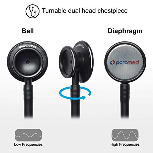 Paramed Stethoscope - Classic Dual Head - for Doctors, Nurses, Med Students, Professional Pediatric, Medical, Cardiology, Home Use - Extra Diaphragm, 4 Eartips, Accessory Case, Name Tag - 29.5 inch - Image 3