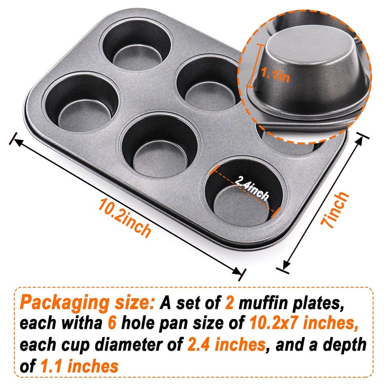 DRAONGYE 2 Packs Round Muffin Baking Pan, Premium Steel Muffin Pan for Baking, Cupcake Tin Cheesecake Pans, Bakeware Muffin Top Pan (6 Cups,Black) - Image 2