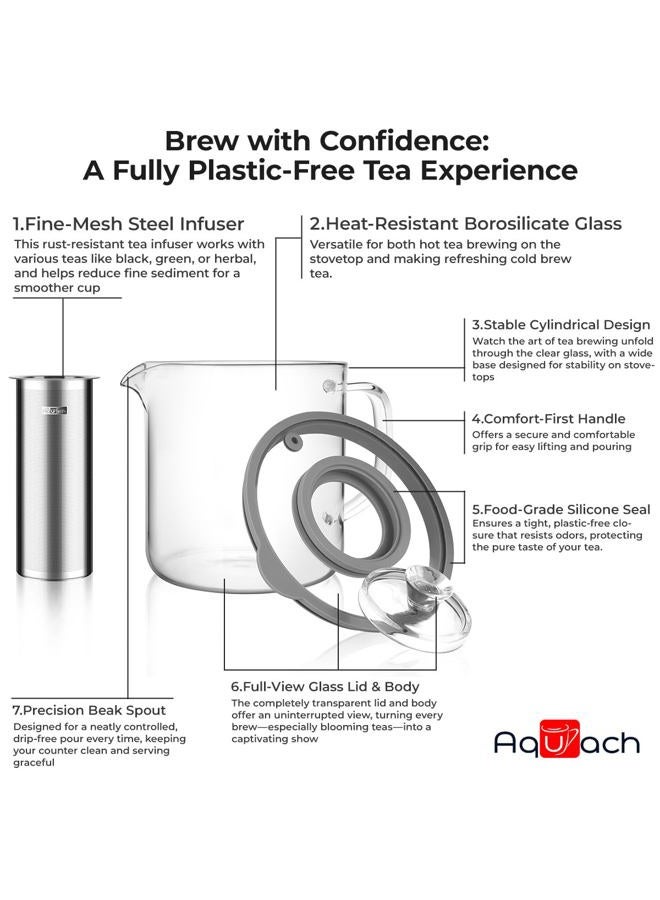 Aquach 68oz Glass Teapot with Infuser - Stovetop & Dishwasher Safe, Plastic-Free Borosilicate Glass Tea Kettle for Loose Leaf & Iced Tea - Image 5