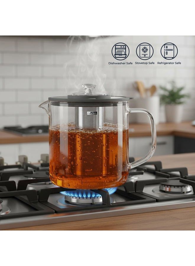 Aquach 68oz Glass Teapot with Infuser - Stovetop & Dishwasher Safe, Plastic-Free Borosilicate Glass Tea Kettle for Loose Leaf & Iced Tea - Image 2