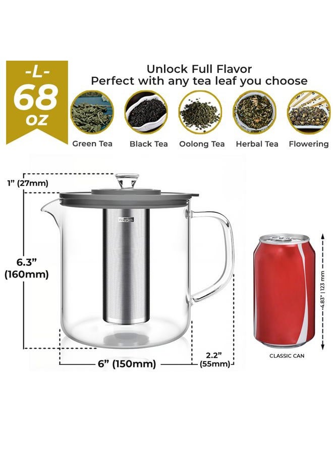 Aquach 68oz Glass Teapot with Infuser - Stovetop & Dishwasher Safe, Plastic-Free Borosilicate Glass Tea Kettle for Loose Leaf & Iced Tea - Image 4
