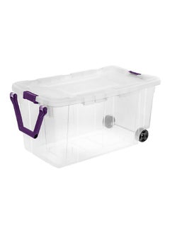 Sterilite Stackable Space Saving Wheeled Storage Box with Handle Clear and Purple 151 L 14681702  - Image 1