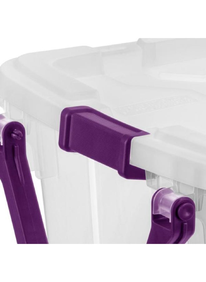 Sterilite - Stackable Space Saving Wheeled Storage Box with Handle Clear and Purple 151 L 14681702 - Image 1