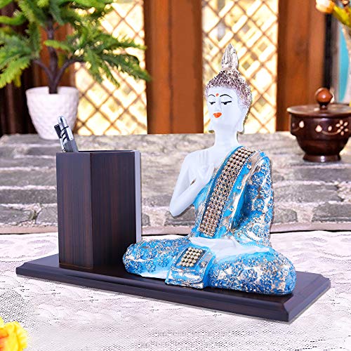 MARINER'S CREATION Wooden Pen Stand Holder with Buddha Statue for Home and Office Decor - Image 2