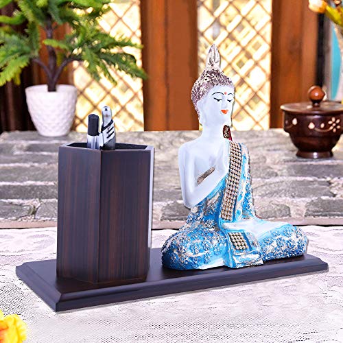 MARINER'S CREATION Wooden Pen Stand Holder with Buddha Statue for Home and Office Decor - Image 3