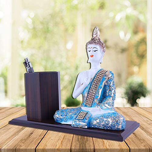 MARINER'S CREATION Wooden Pen Stand Holder with Buddha Statue for Home and Office Decor - Image 4