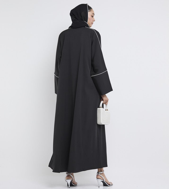 ROZA Casual Black abaya with contast piping - Image 4